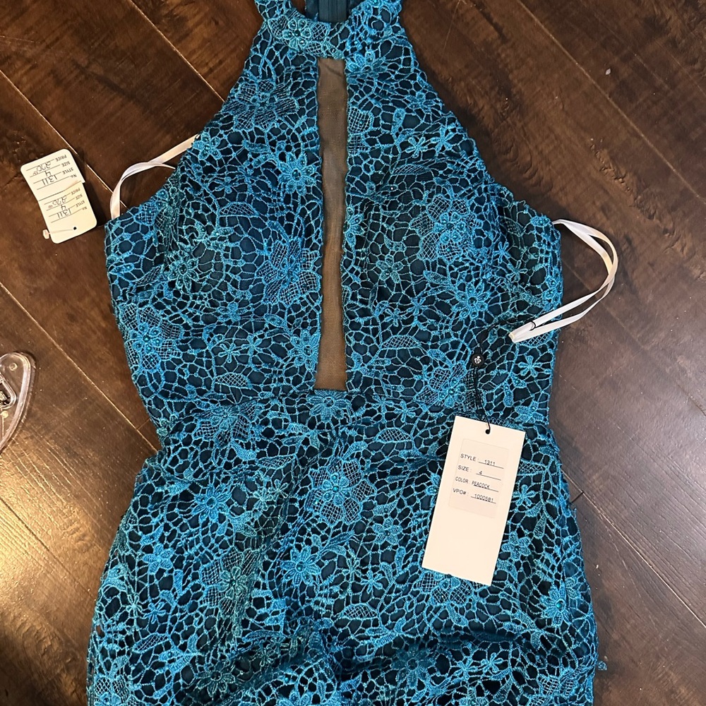 Teal Lace Halter Dress